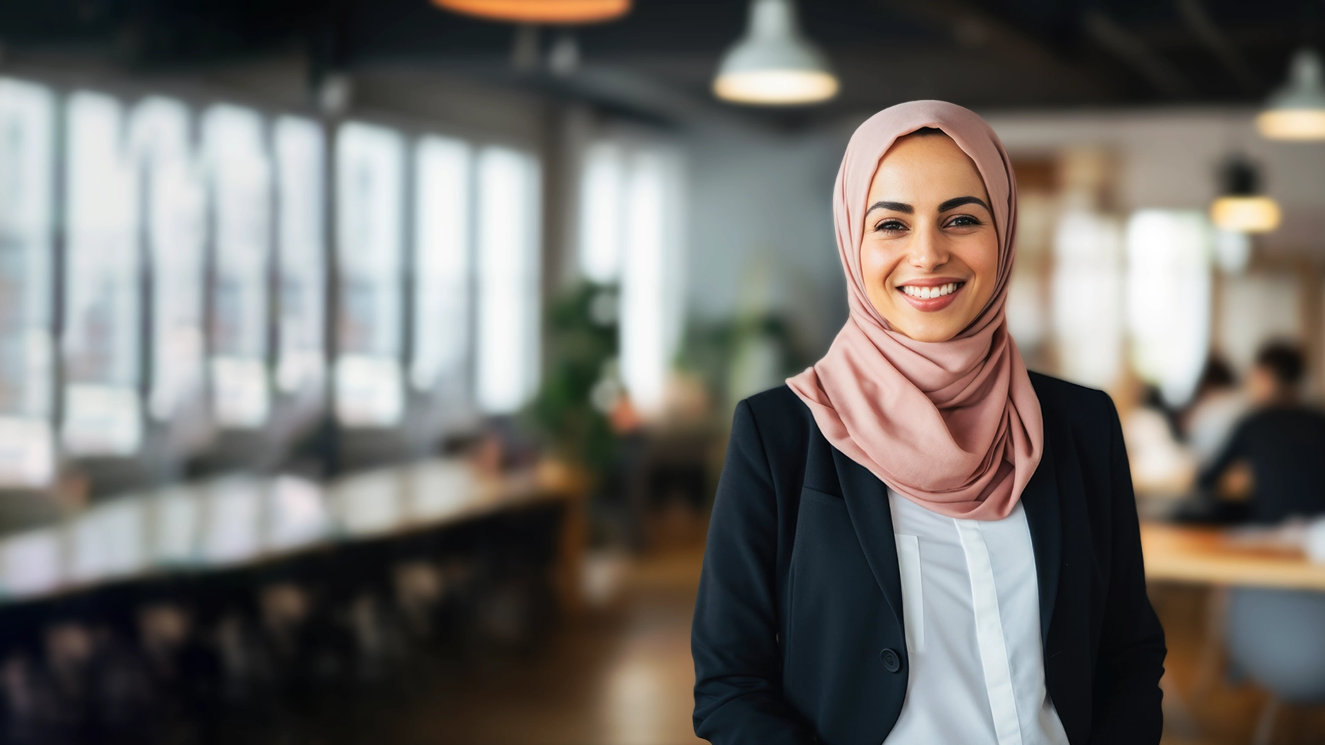 Junge Office-Managerin mit Kopftuch im Büro